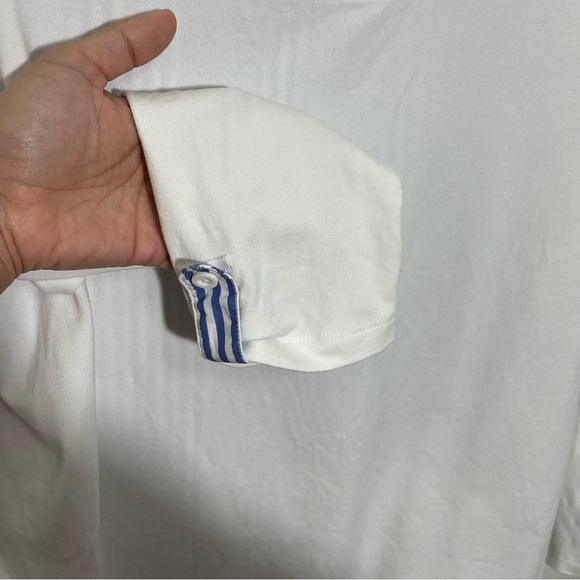 E.L.I. White and Blue Striped 3/4 sleeve Pima Cotton Crew neck top | size small - Picture 4 of 6